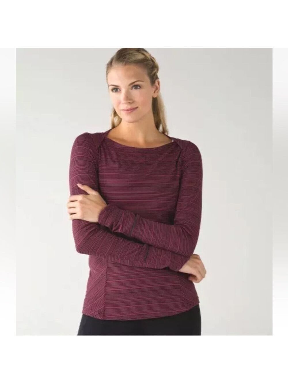 Lululemon Kanto Catch Me Long Sleeve Top Womens 6 Striped Wine Berry/ Black
